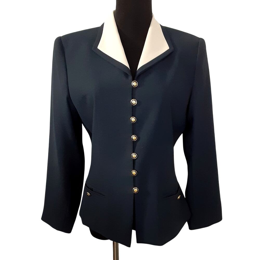 Vintage 80s Navy Blue Blazer Gold Button Military Jacket Band Uniform Nautical